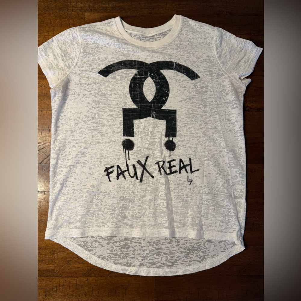 Lucky 7 sheer white faux real t shirt size medium